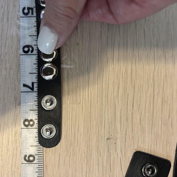 Punk Rock Studded Faux Leather Bracelet Set Spike Chain Wide Snap Cuff 3-Pack - Picture 8 of 9